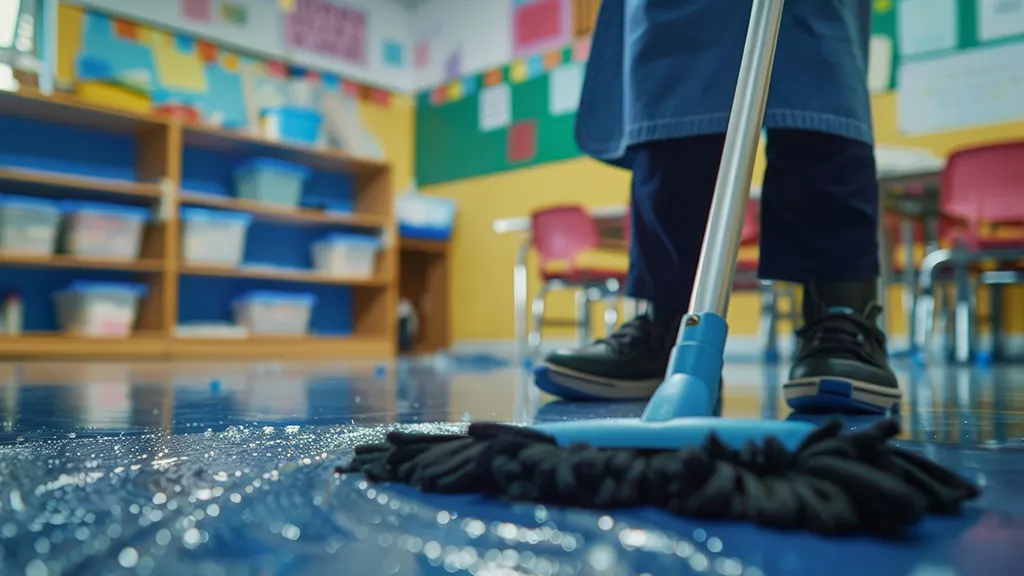 Fußboden eines Kindergartens wird gereinigt